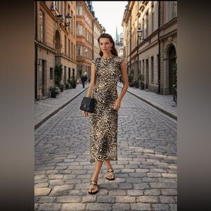 Anthropologie NWT AFRM Short-Sleeve Slim Mesh Maxi Dress size MP.